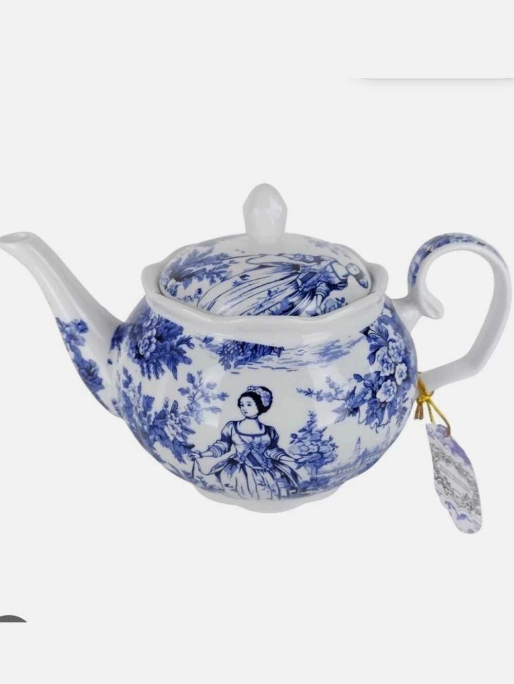 Kent Pottery Blue Victorian Lady Floral Porcelain Teapot Decorative Shabby Chic